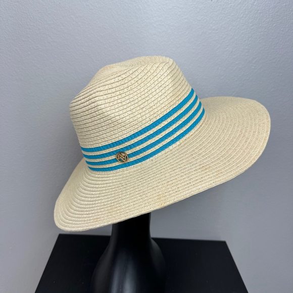 Adrienne Vittadini Womens Paper Straw Hat Beige Sun Protection Summer Floppy - Picture 1 of 8